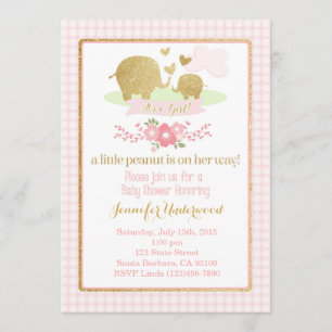 Invitación a Baby Shower para elefantes rosados y 