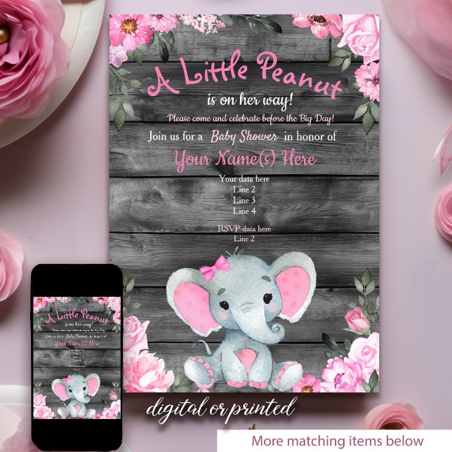Invitación a Baby Shower para elefantes rosas, Chi (Subido por el creador)