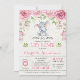 Invitación a Baby Shower para elefantes Rosas flor