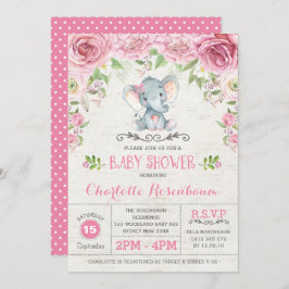 Invitación a Baby Shower para elefantes Rosas flor