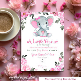 Invitación a Baby Shower para elefantes rosas, inv