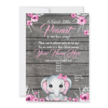 Invitación a Baby Shower para elefantes rosas, rús