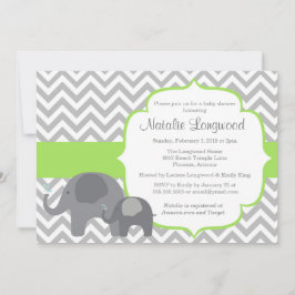 Invitación a Baby Shower para elefantes, verde che