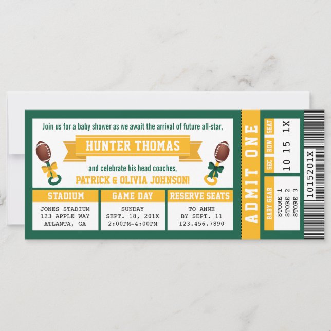 Invitación a Baby Shower para entradas deportivas, (Anverso)