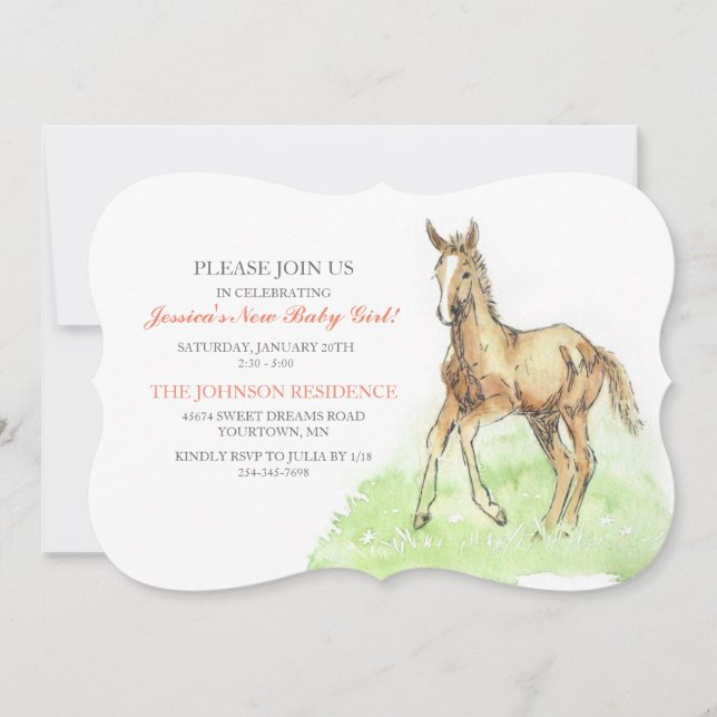 Invitación a Baby Shower para equino (Anverso)