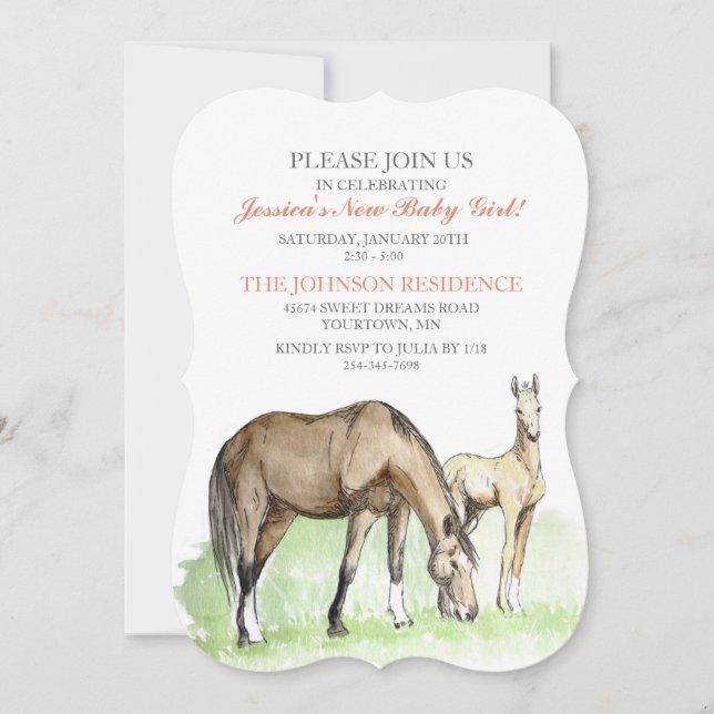 Invitación a Baby Shower para equino (Anverso)