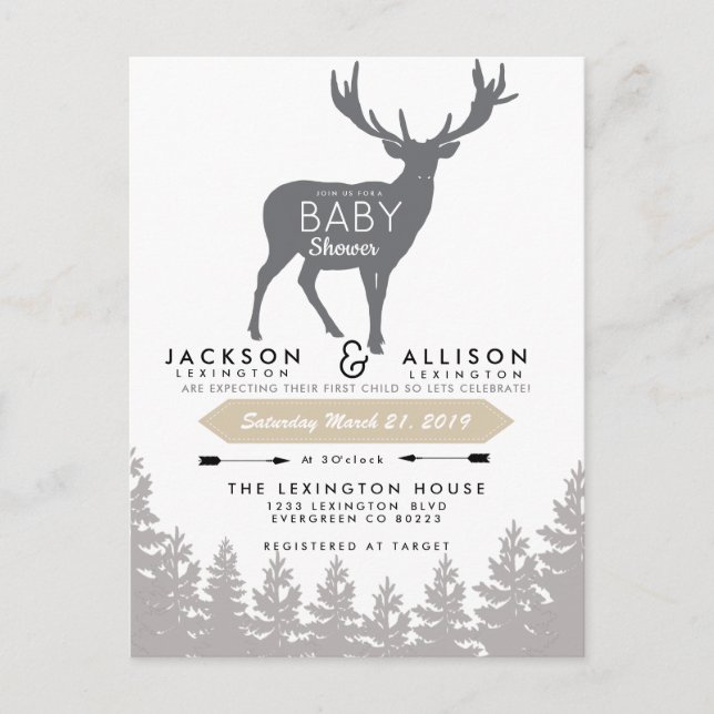 Invitación a Baby Shower para escapar de Woodland (Anverso)