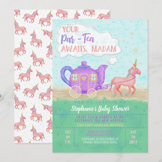 Invitación a Baby Shower para Fiesta de té de unic (Anverso / Reverso)