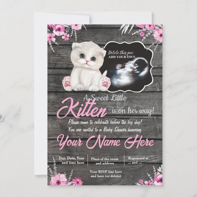 Invitación a Baby Shower para gatos de ultrasonido (Anverso)