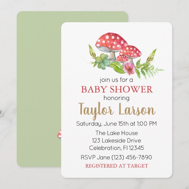 Invitación a Baby Shower para hongos salvajes (Anverso / Reverso)