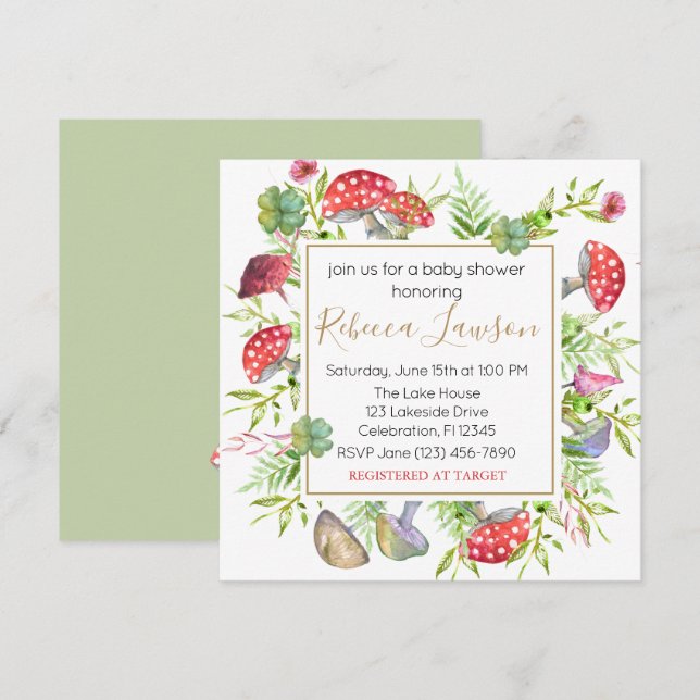 Invitación a Baby Shower para hongos salvajes (Anverso / Reverso)