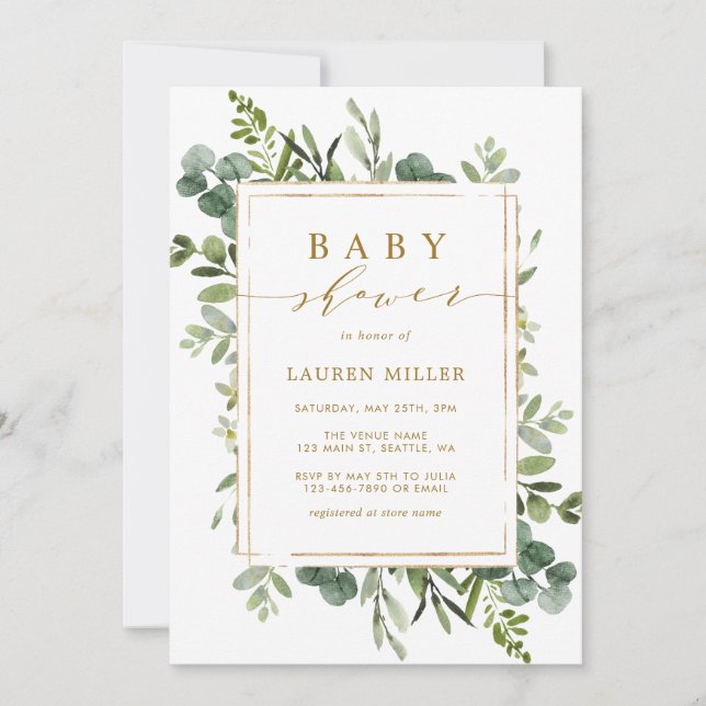 Invitación a Baby Shower para la vegetación de oro (Anverso)