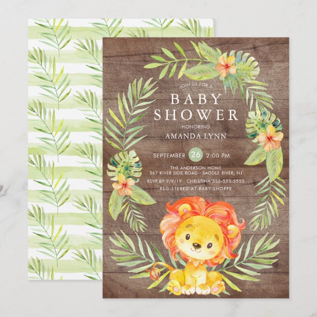 Invitación a Baby Shower para leones neutrales rus (Anverso / Reverso)