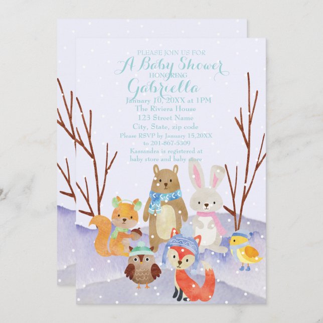Invitación a Baby Shower para los animales de la W (Anverso / Reverso)