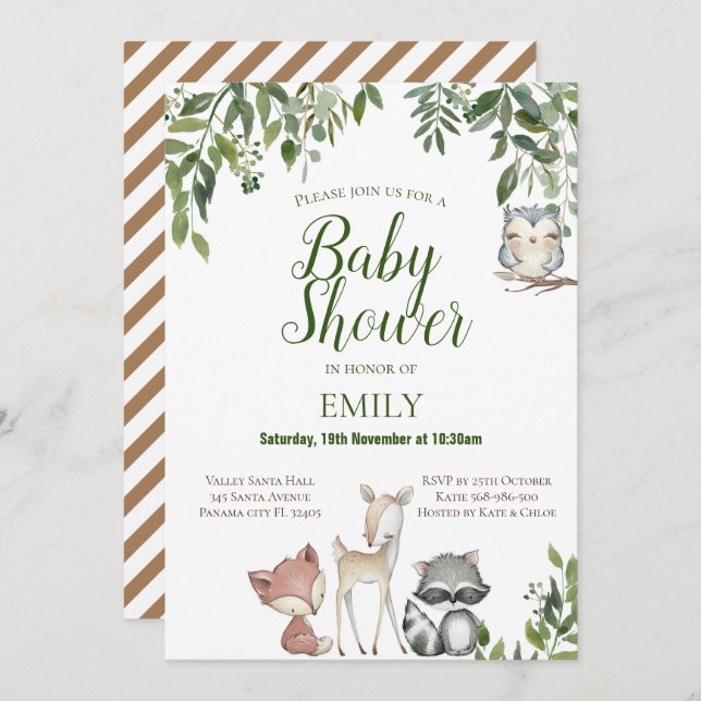 Invitación a Baby Shower para los animales de la z (Anverso / Reverso)