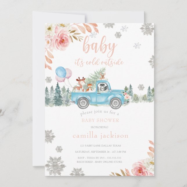 Invitación a Baby Shower para los animales del bos (Anverso)