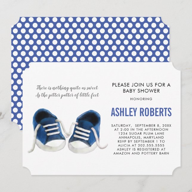 Invitación a Baby Shower para los zapatos deportiv (Anverso / Reverso)