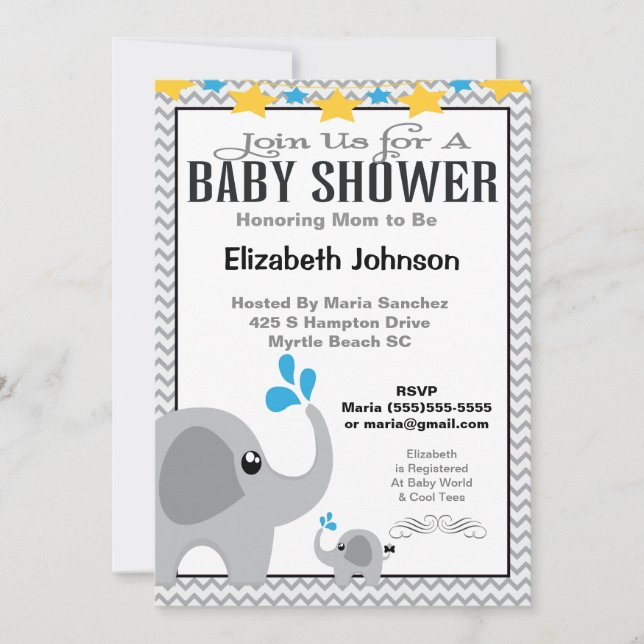 Invitación a Baby Shower para madres neutrales y b (Anverso)