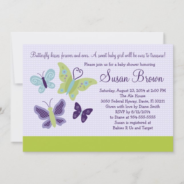 Invitación a Baby Shower para mariposa de bonito (Anverso)
