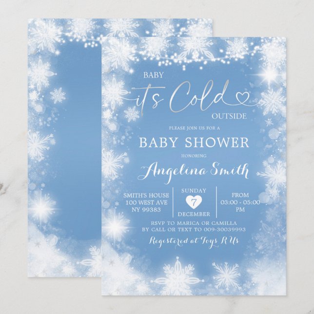 Invitación a Baby Shower para Navidades blancos y  (Anverso / Reverso)