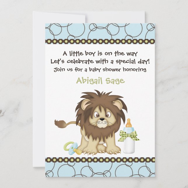 Invitación a Baby Shower para niños con leones (Anverso)
