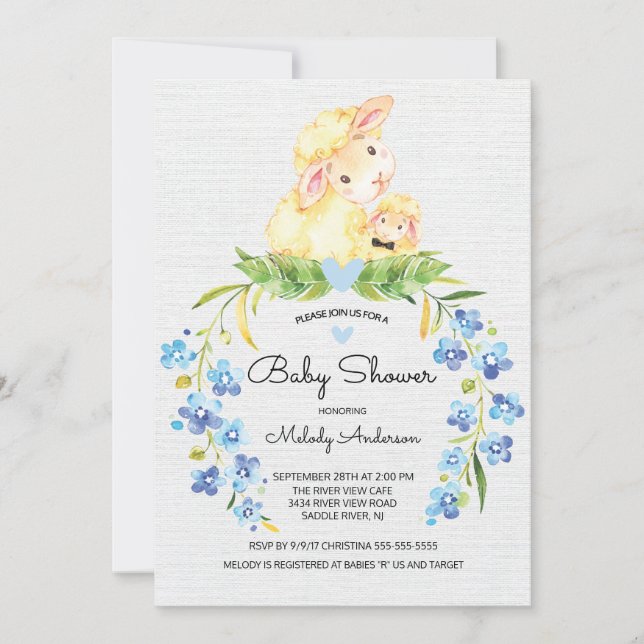 Invitación a Baby Shower para niños de cordero dul (Anverso)
