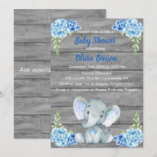 Invitación a Baby Shower para niños elefantes