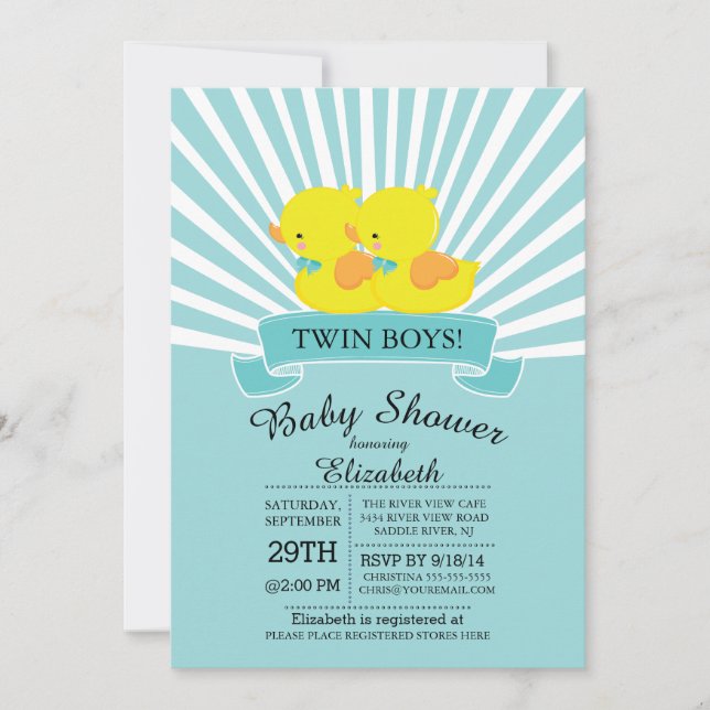 Invitación a Baby Shower para niños gemelos con du (Anverso)