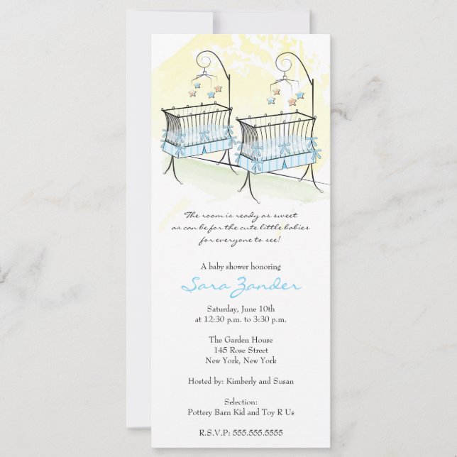 Invitación a Baby Shower para niños gemelos - Cuna (Anverso)