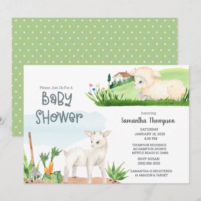 Invitación a Baby Shower para niños verdes de cord (Anverso / Reverso)
