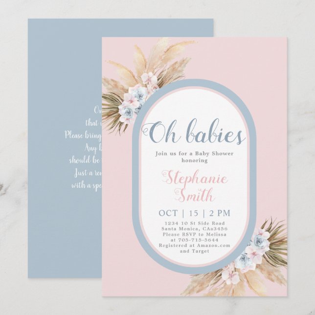 Invitación a Baby Shower para niños y Chicas Pampa (Anverso / Reverso)