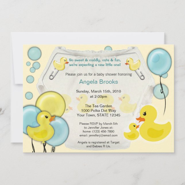 Invitación a Baby Shower para pañales de duque de  (Anverso)