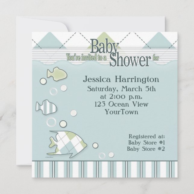 Invitación a Baby Shower para peces tropicales (Anverso)