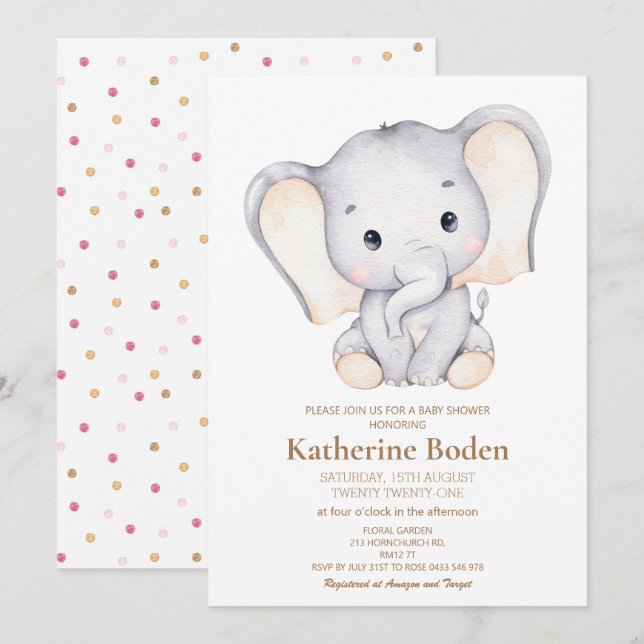 Invitación a Baby Shower para pequeños elefantes (Anverso / Reverso)