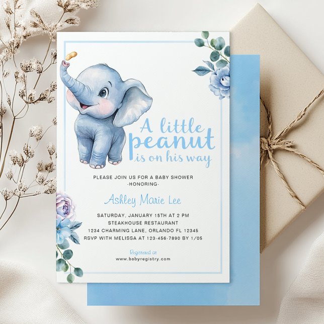 Invitación a Baby Shower para pequeños elefantes d (Little Peanut Baby Shower Invite)