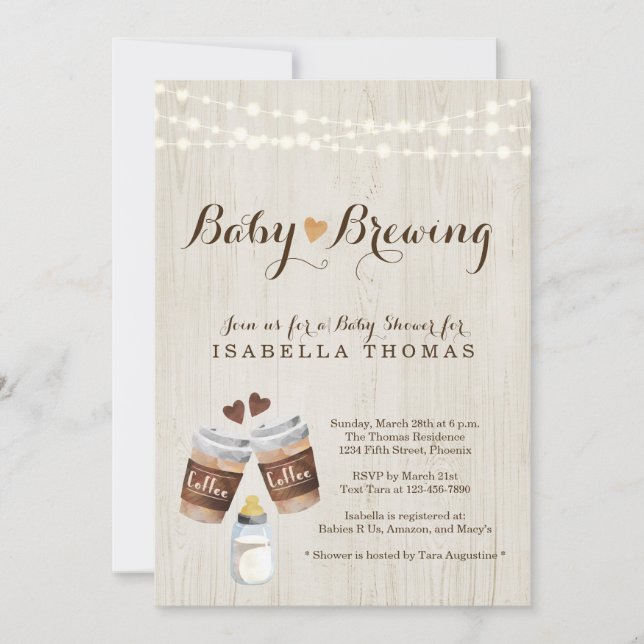 Invitación a Baby Shower para preparar café para b (Anverso)