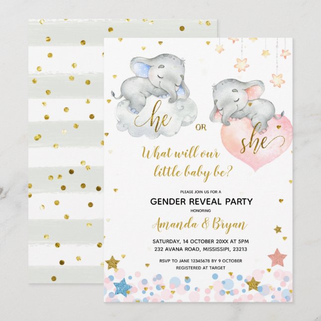 Invitación a Baby Shower para revelar el género (Anverso / Reverso)