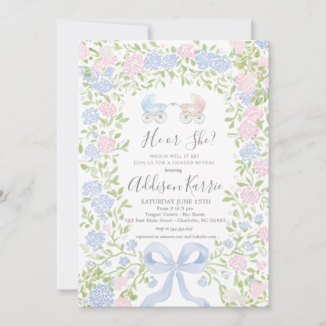 invitación a baby shower para revelar el género de (Anverso)