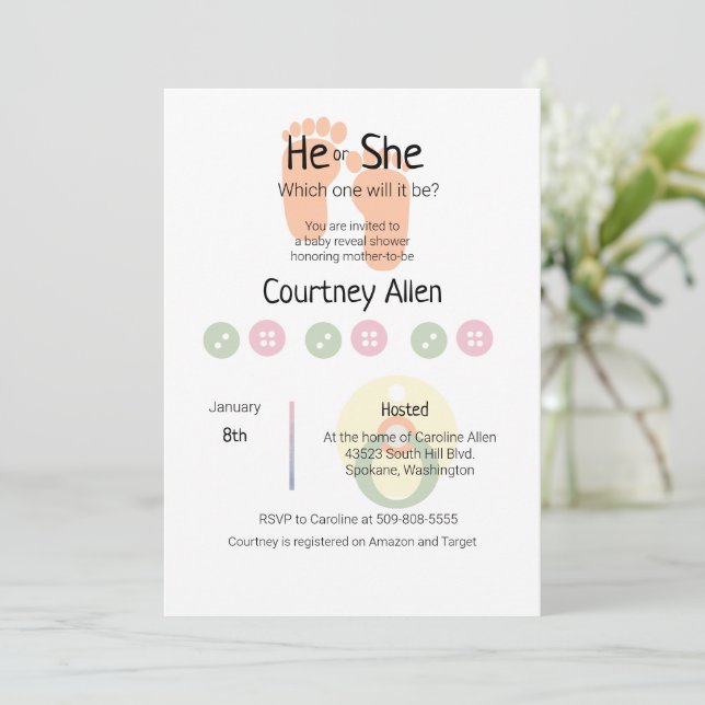 Invitación a Baby Shower para revelar género (Anverso de pie)