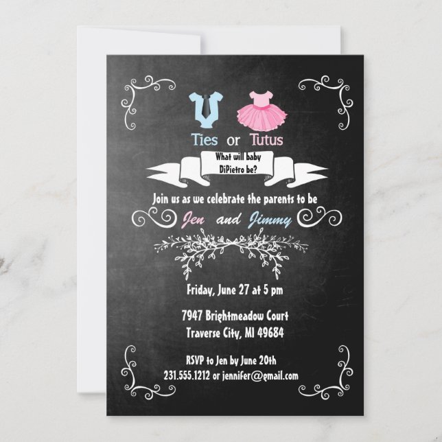 Invitación a Baby Shower para revelar género de la (Anverso)