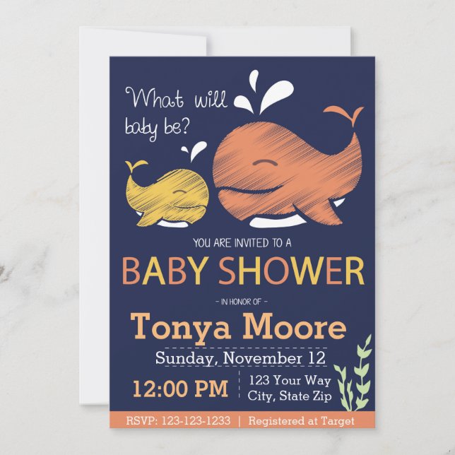 Invitación a Baby Shower para revelar sexo de ball (Anverso)