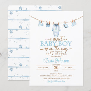 Invitación a Baby Shower para ropa de bebé - Azul