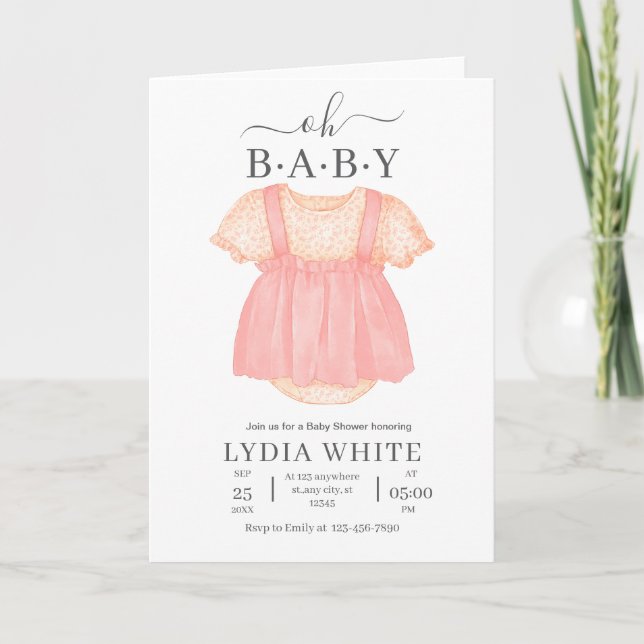 Invitación a Baby Shower para ropa de bebé, ducha  (Anverso)