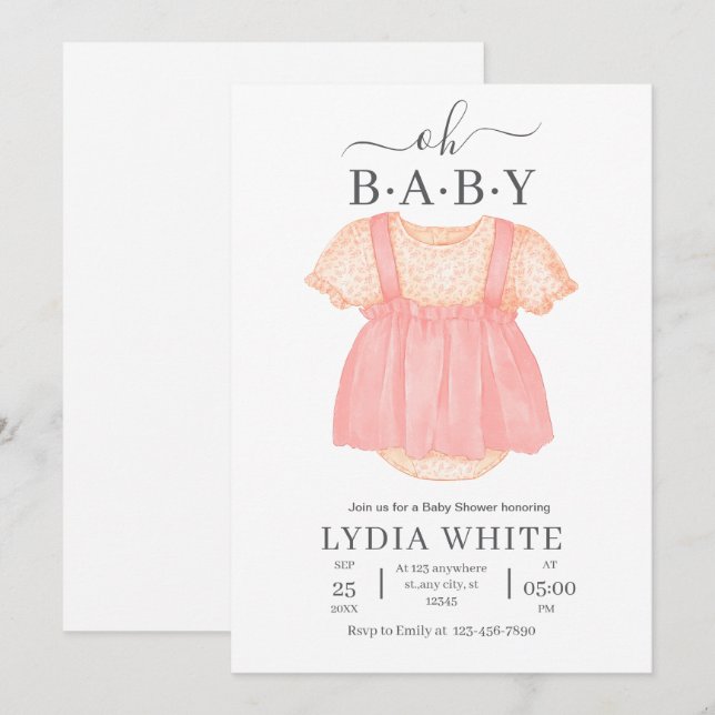 Invitación a Baby Shower para ropa de bebé, ducha  (Anverso / Reverso)