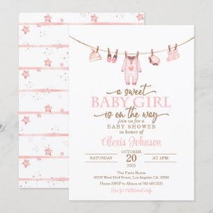 Invitación a Baby Shower para ropa de bebé - rosa