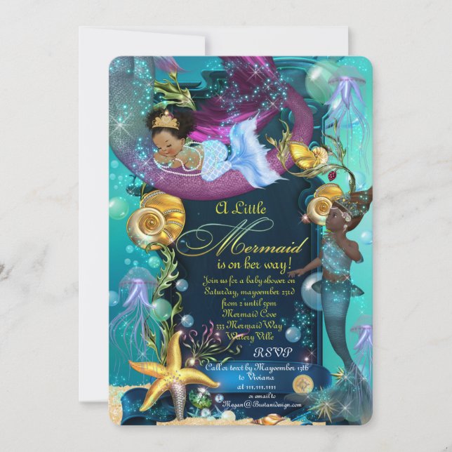 Invitación a Baby Shower para sirenas, Chica Baby  (Anverso)