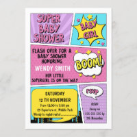 Invitación a Baby Shower para superhéroes chicas