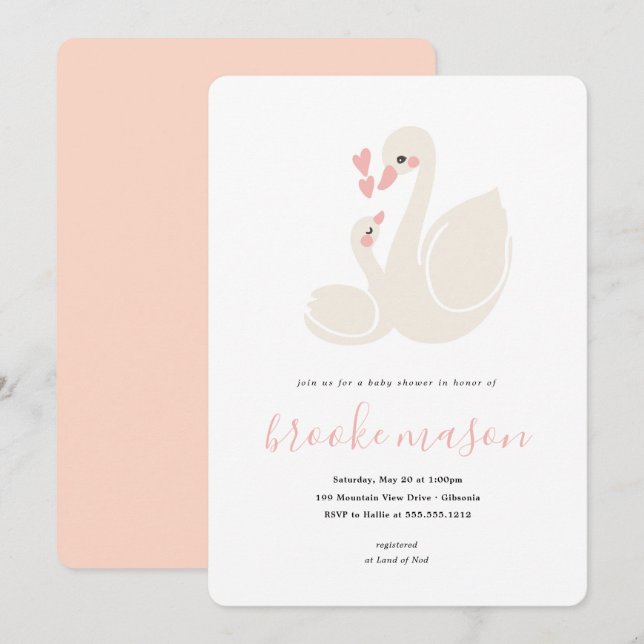 Invitación a Baby Shower para Sweet Swan (Anverso / Reverso)