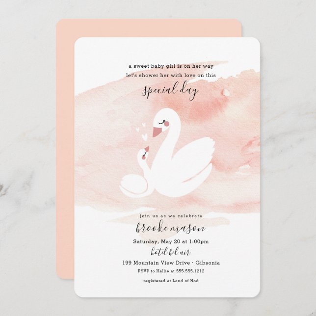 Invitación a Baby Shower para Sweet Swan (Anverso / Reverso)