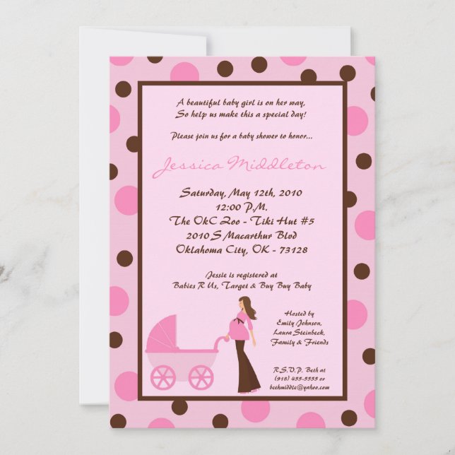 Invitación a Baby Shower para transporte de Chica  (Anverso)